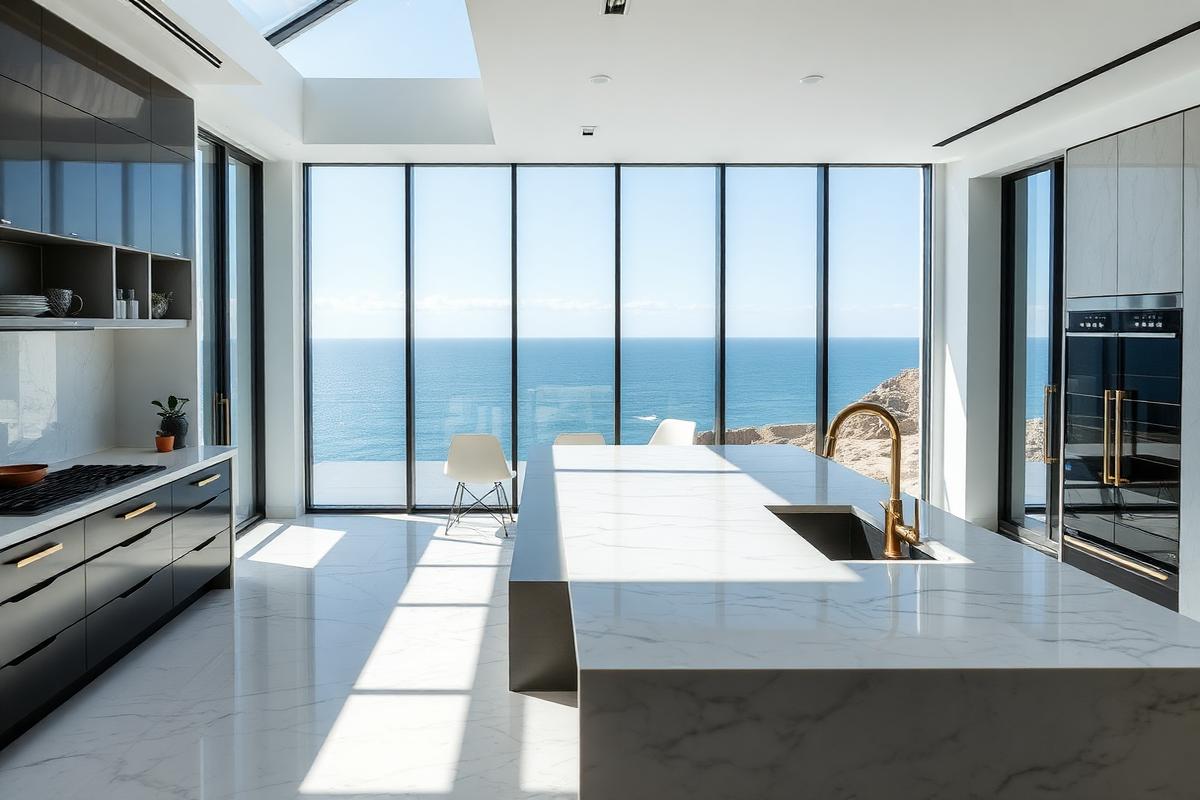 Cozinha de luxo com vista para o oceano
